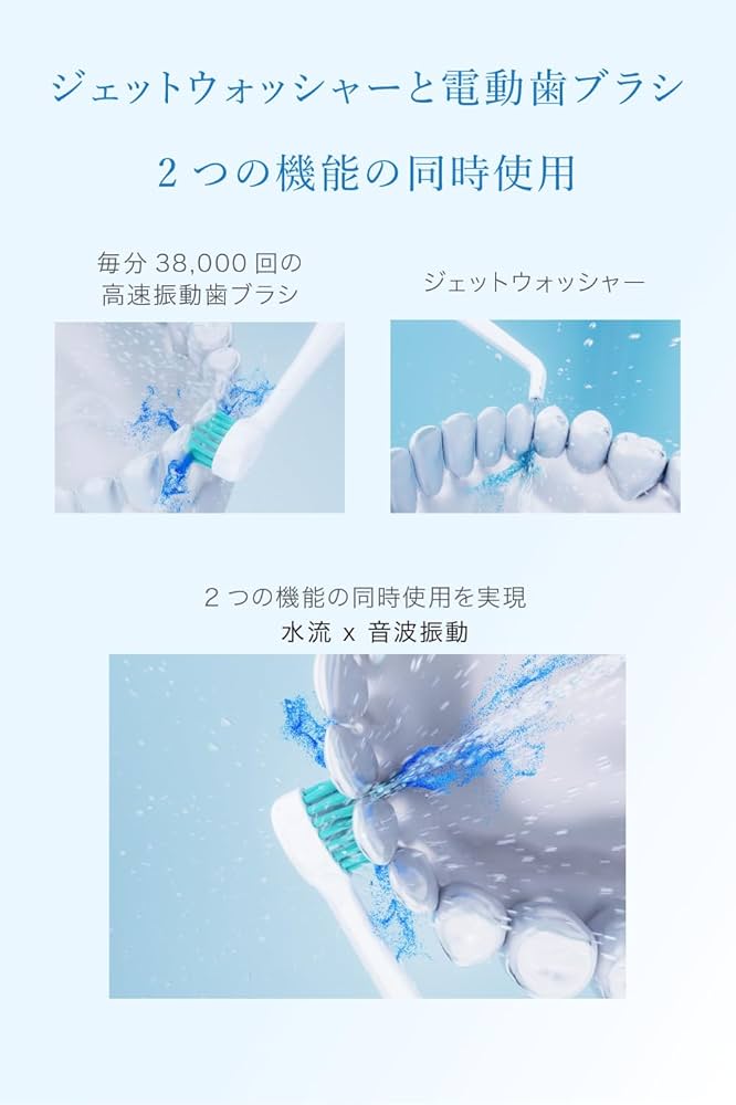 【Water Sonic】ジェット水流&音波振動の同時洗浄★電動歯ブラシ 1台で全ての汚れを落とす 「 水流音波歯ブラシ Water Sonic